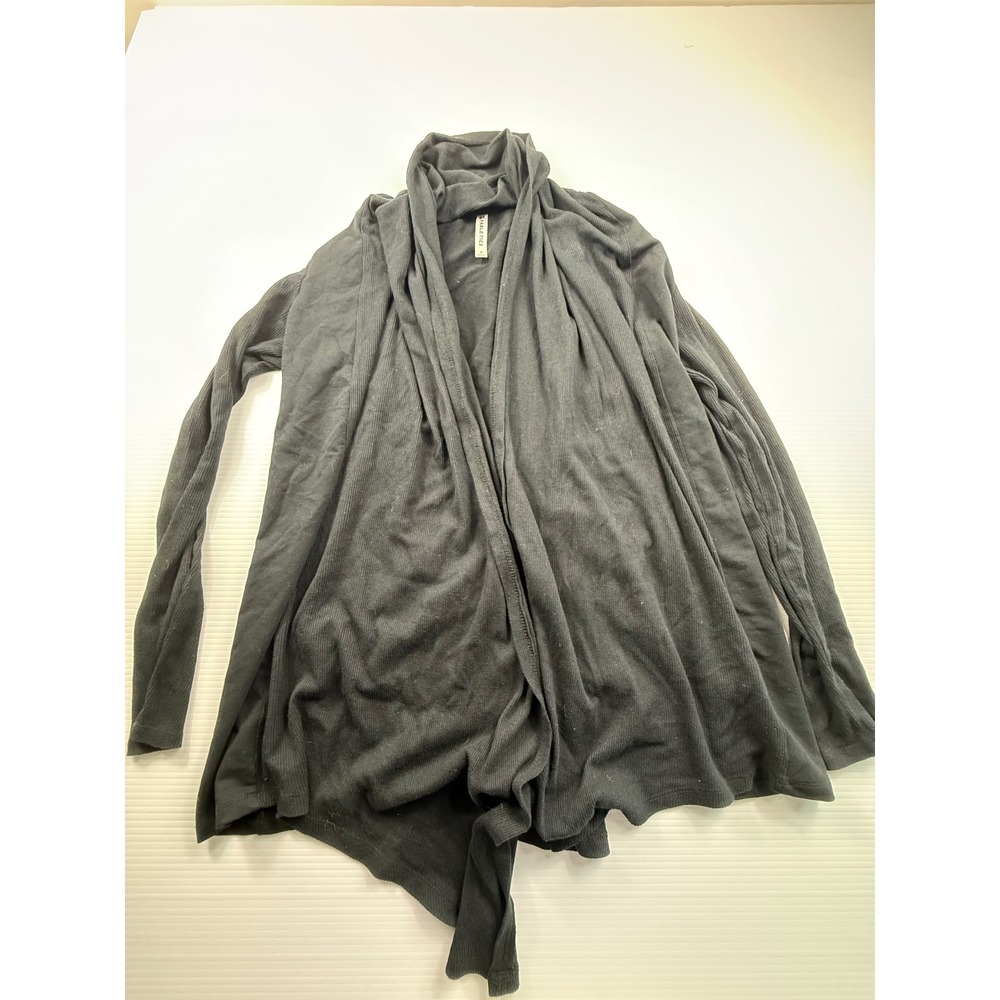 Fabletics Womens‎ Black Open Front Drape Cardigan Ribbed Sleeve 394004 Small